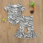 6-24M Baby Girls Sets Zebra Leopard Print Bodysuit & Flared Pants Wholesale Baby Boutique Clothing - PrettyKid
