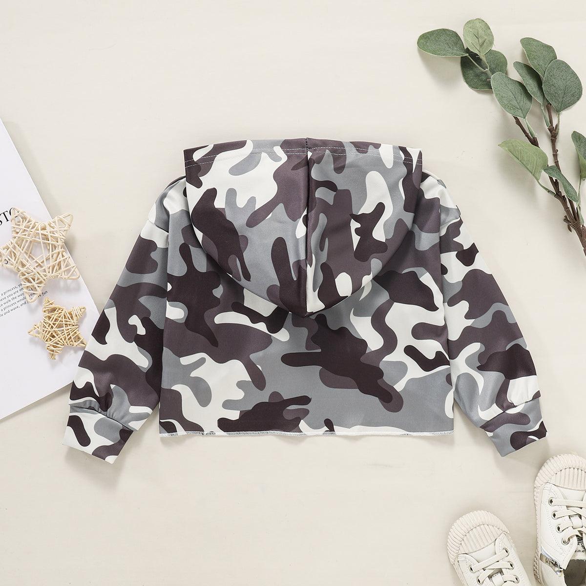 Toddler Children Girls Long Sleeve Hooded Camo Hoodie Coat - PrettyKid