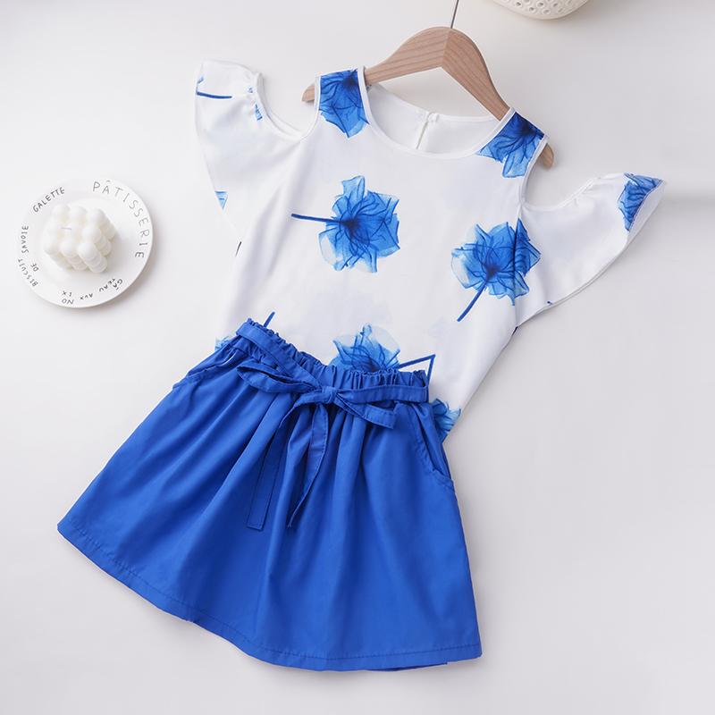 Toddler Girl Floral Pattern T-shirt & Solid Color Skirt Wholesale Children's Clothing - PrettyKid