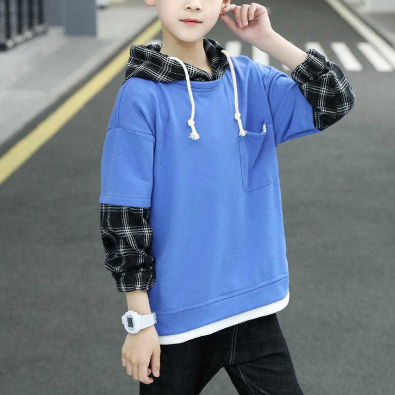 kids garments wholesale Kid Boy Plaid Patchwork Sweatshirt - PrettyKid