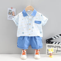 Toddler Boy Star Pattern Polo T-shirt & Pocket Shorts Wholesale Children's Clothing - PrettyKid