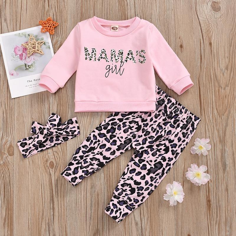 3-piece Letter Pattern Sweatshirts & Leopard Pants & Headband for Baby Girl - PrettyKid