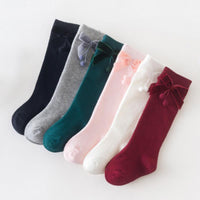 Velvet Bowknot Knee-High Stockings - PrettyKid