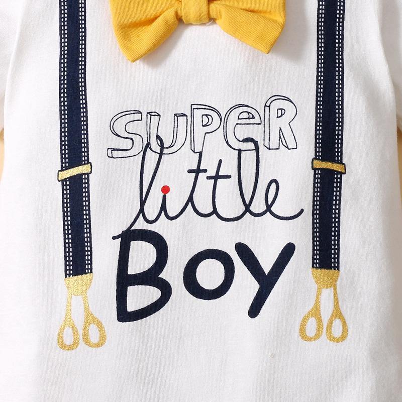 Baby Boy Bow Tie Decor Letter Pattern Jumpsuit - PrettyKid