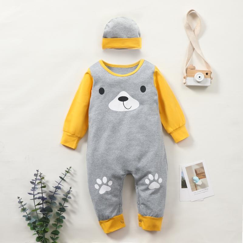 2-piece Bear Pattern Jumpsuit & Hat for Baby Boy - PrettyKid