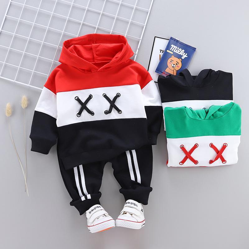 2pcs Fashion Color-block Print Hoodies and Pants Wholesale children's clothing - PrettyKid