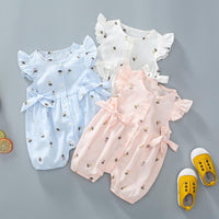 Sweet Pineapple Printed Bowknot Short-sleeve Jumpsuit Children's clothing wholesale - PrettyKid