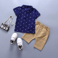 Children Boy 2pcs Polka Dot Pattern Summer Suit T-Shirt & Shorts - PrettyKid