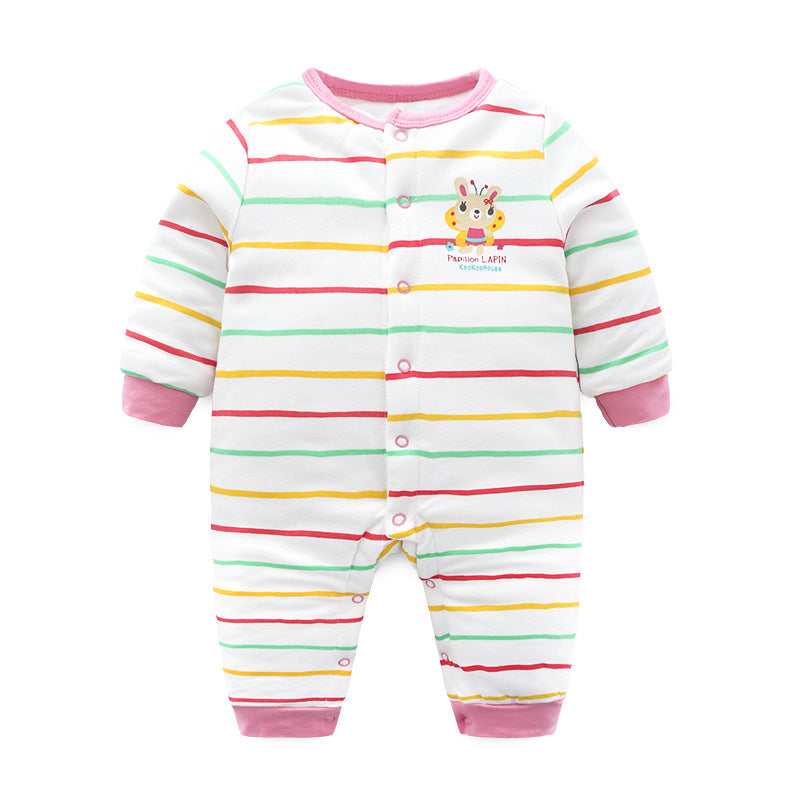 Cartoon Bunny Colorful Striped Baby Girl Jumpsuit - PrettyKid