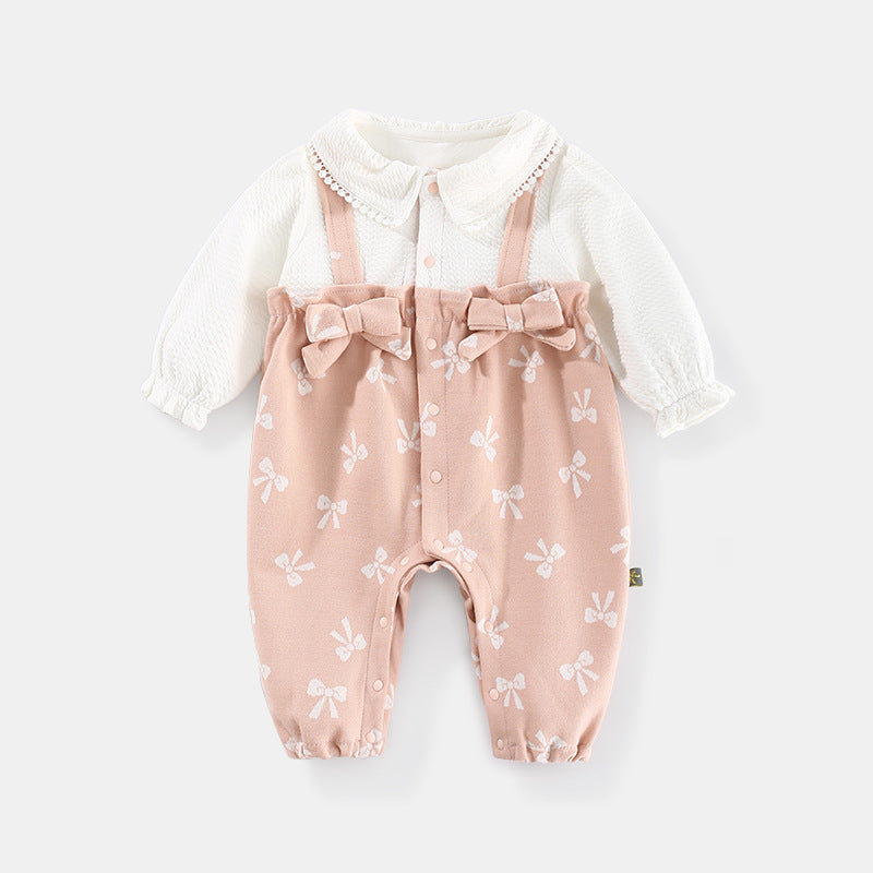 Baby Girl Fake Two-Piece Bow Bodysuit Baby Rompers Wholesale - PrettyKid