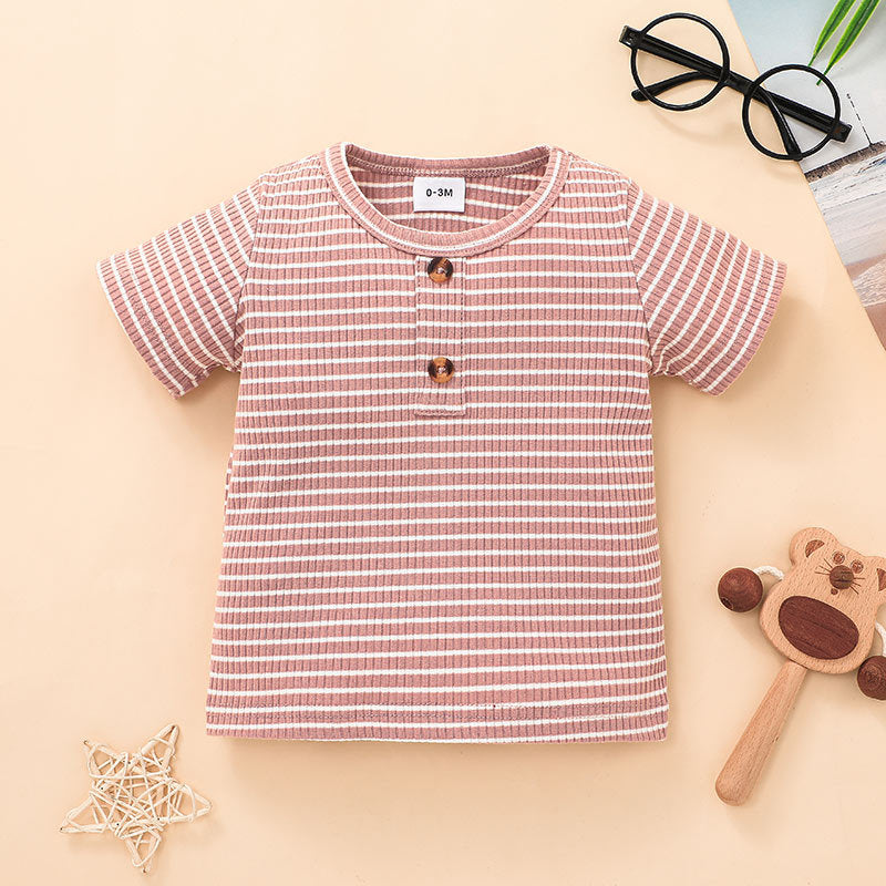 Baby Girl Crew Neck Striped T-Shirt Baby T Shirts Wholesale - PrettyKid