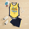 Alphabet Basketball Vest One-Piece Romper And Black Shorts Baby Boy Tracksuit Set - PrettyKid