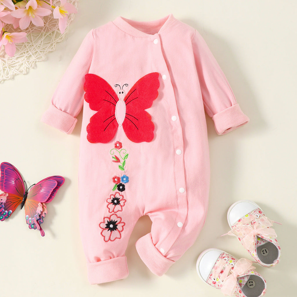 Butterfly Pattern Flower Embroidery Baby Girl Jumpsuit - PrettyKid