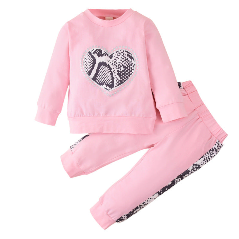 Casual Heart Print Girl Lovely Hoodie Set With Pant Trendy Kids Wholesale Clothing - PrettyKid