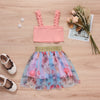 9M-5Y Elegant Pit Stripe Top Floral Print Mesh Skirt Two-Piece Set Cute Toddler Girl Clothes Wholesale - PrettyKid