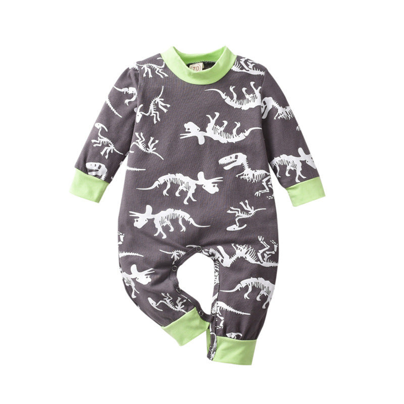 Colorblock Collar Dinosaur Print Casual Jumpsuit Trendy Wholesale Kids Clothing - PrettyKid
