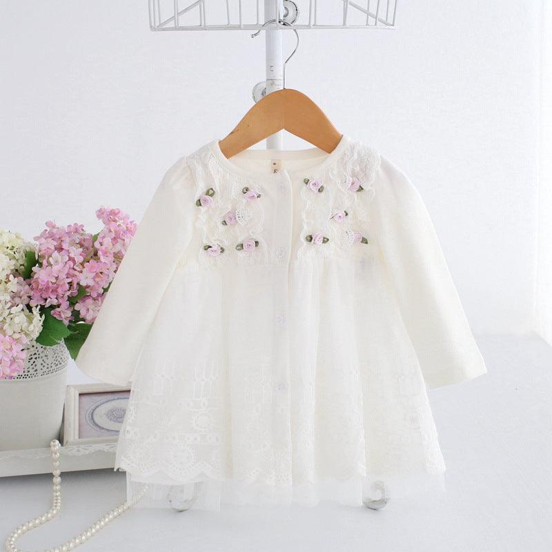 Baby Girl Long Sleeve Rose Mesh Lace Dress Baby Girl Princess Dress - PrettyKid