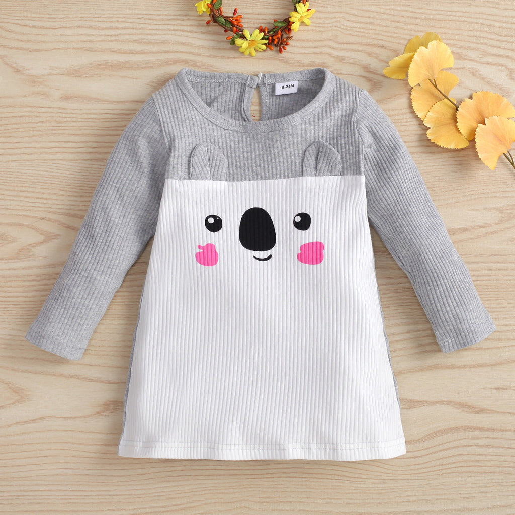 Colorblock Koala & Bunny Pattern Toddler Girl Dress - PrettyKid