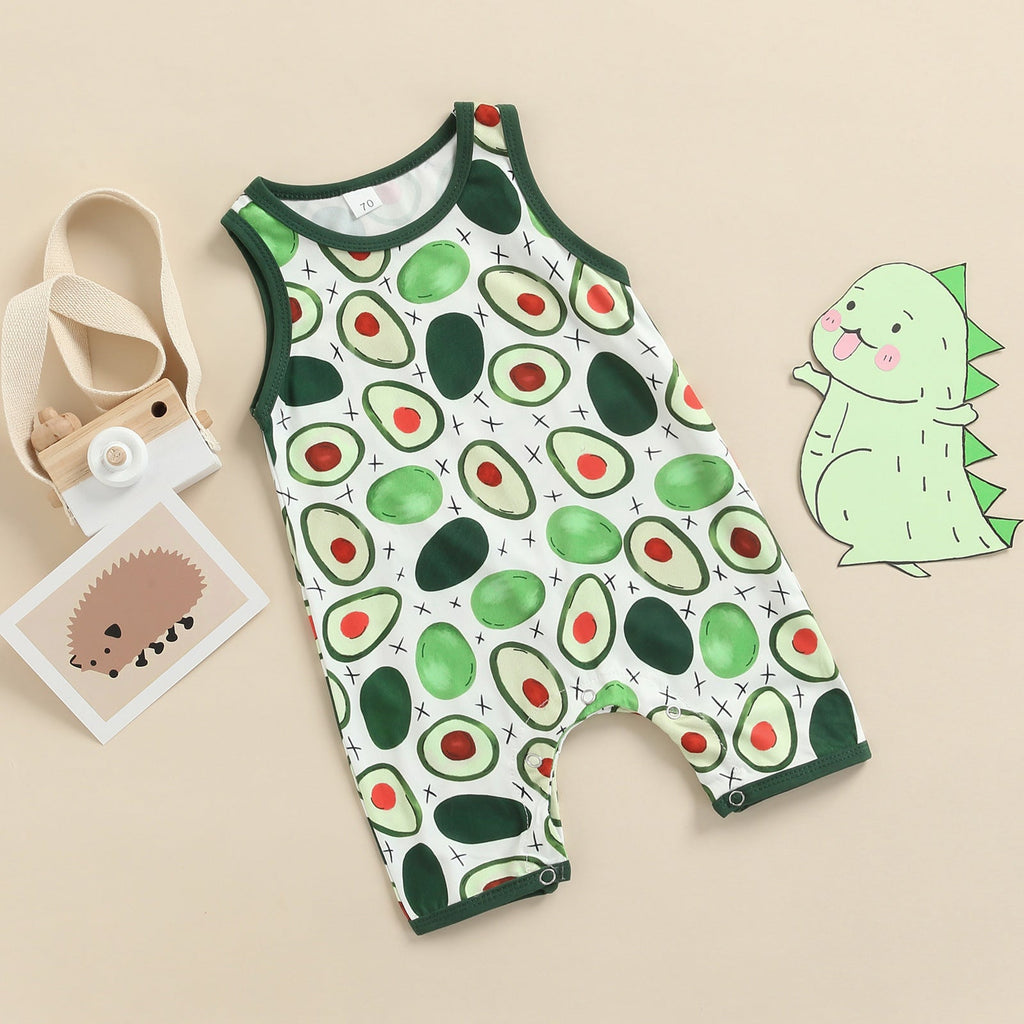 Baby Boy Avocado Print Sleeveless Jumpsuit Baby Boy Romper Jumpsuit - PrettyKid