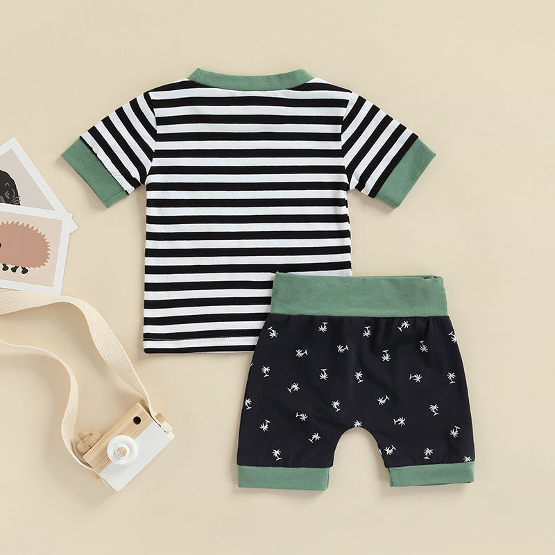 Baby Boy Outfits Sets Striped Top & Coconut Shorts - PrettyKid