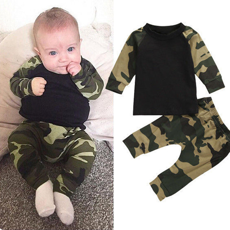 Baby Boys Colorblock Camouflage Tee And Trousers Baby Outfit Sets - PrettyKid