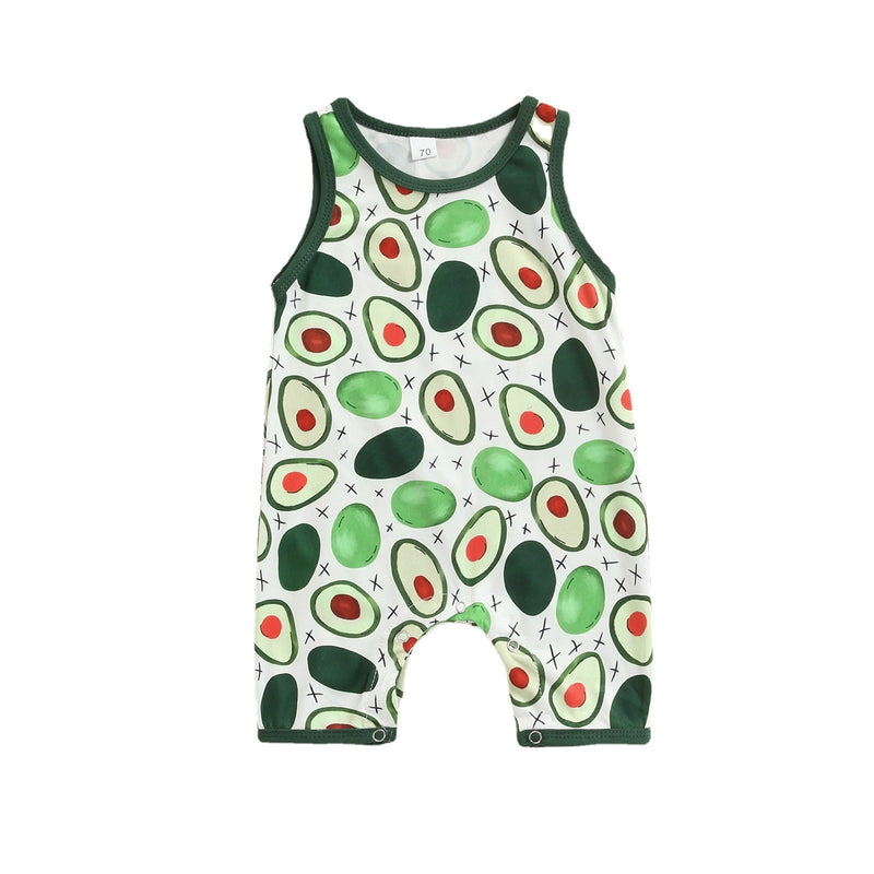 Baby Boy Avocado Print Sleeveless Jumpsuit Baby Boy Romper Jumpsuit - PrettyKid