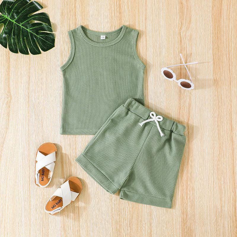 9months-4years Baby Toddler Girl Sets Children Clothing Solid Color Vest Top & Shorts Two-Piece Set Children's Summer Set - PrettyKid