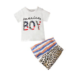 Boy Independence Day Printed T-Shirt And Leopard Print Colorblock Shorts Toddler Boy Sets - PrettyKid