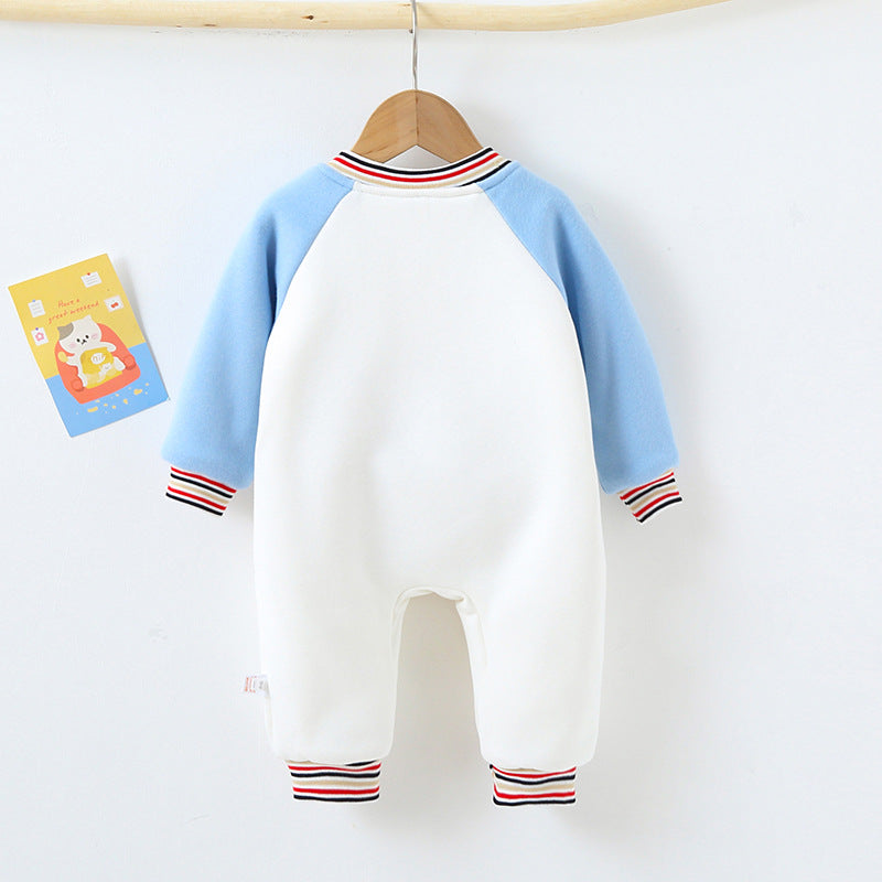Colorblock Letters & Bear Print Baby Boy One Piece Jumpsuit - PrettyKid