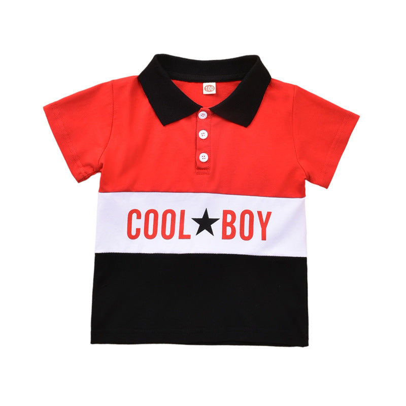 Boys Lapel Collar Short Sleeve Color Blocking Polo Shirt Wholesale Toddler Boy Tops - PrettyKid
