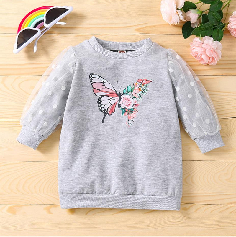 Butterfly Flower Lace Sleeve Sweatshirts For Girls - PrettyKid