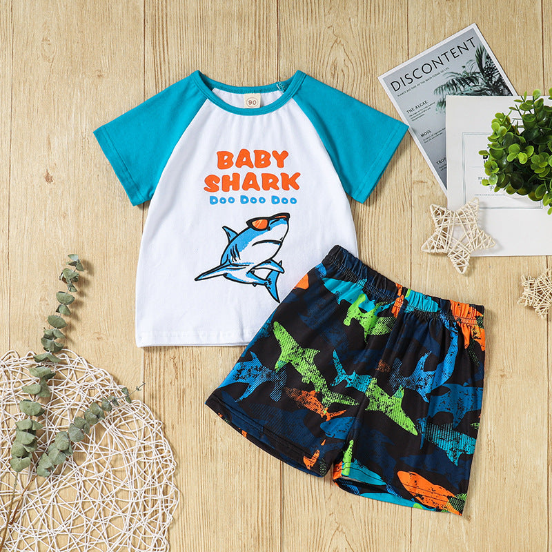 Baby Shark Patch T-Shirt Camouflage Color Shorts Wholesale Toddler Clothing Sets - PrettyKid