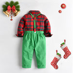 Christmas Boys Suit Sets Plaid Shirt And Green Suspender Pants - PrettyKid