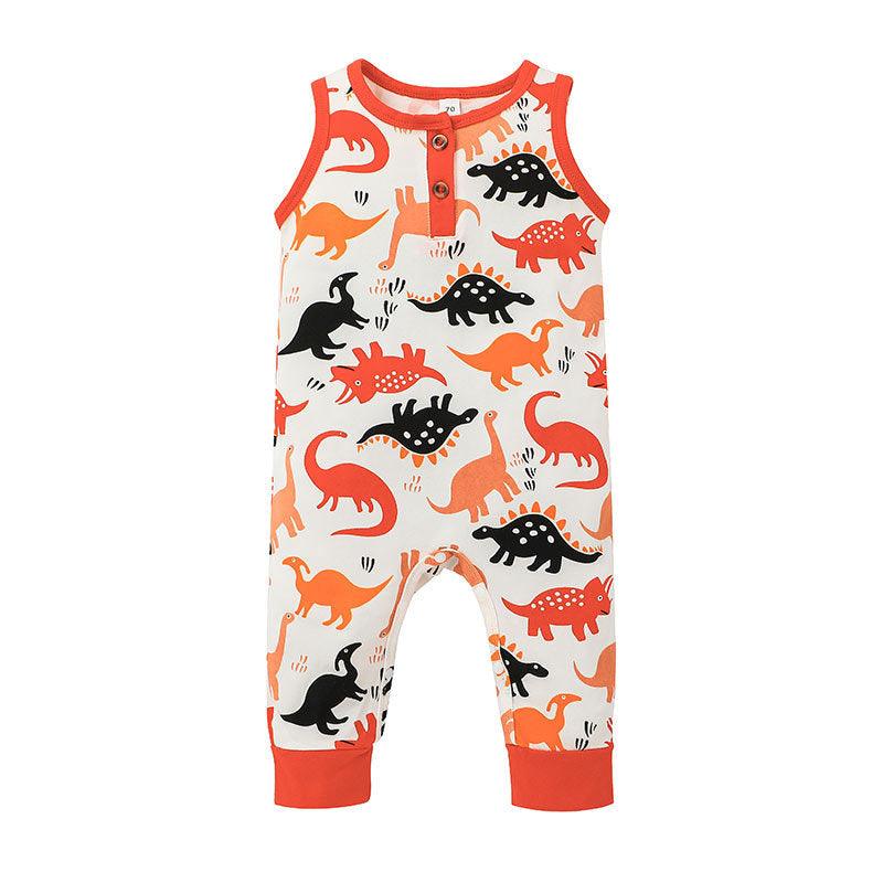 Baby Boy Sleeveless Dinosaur Print Bodysuit Baby Sleeveless Jumpsuit - PrettyKid