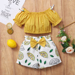 18M-5Y Short-sleeved one-shoulder top + printed shorts Girls Shorts Set Wholesale Toddler Clothing