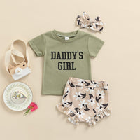 Baby Girl Letter Print T-Shirt And Floral Briefs With Headband Baby Outfit Sets - PrettyKid