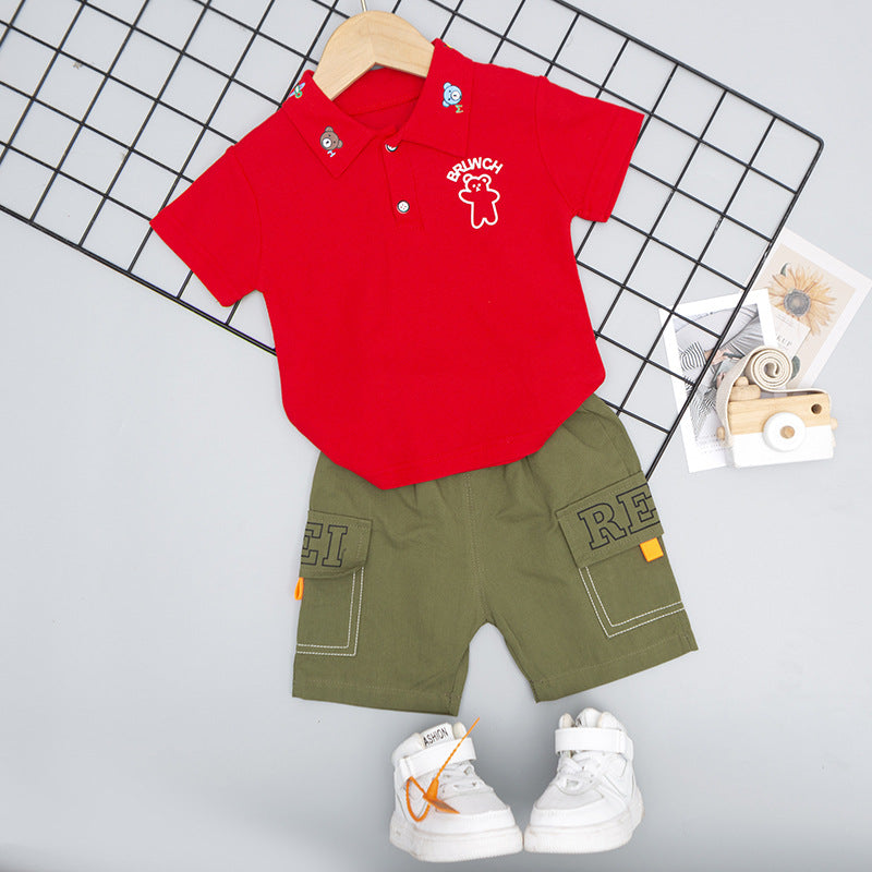 Baby Boy Bear Polo Tee And Shorts Baby Boy Clothing Sets - PrettyKid