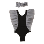 Baby Girl Striped Ruffle One-Piece Swimsuit And Headband Trendy Baby Girl Swimwear - PrettyKid