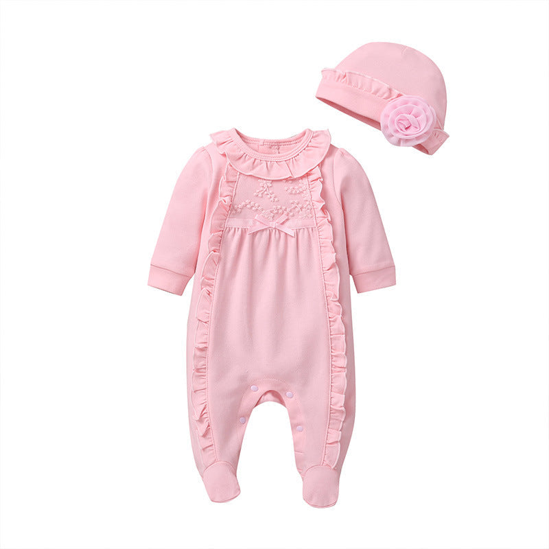 Baby Girl Flower Embroidered Bodysuit And Hat Baby Girl Jumpsuit - PrettyKid