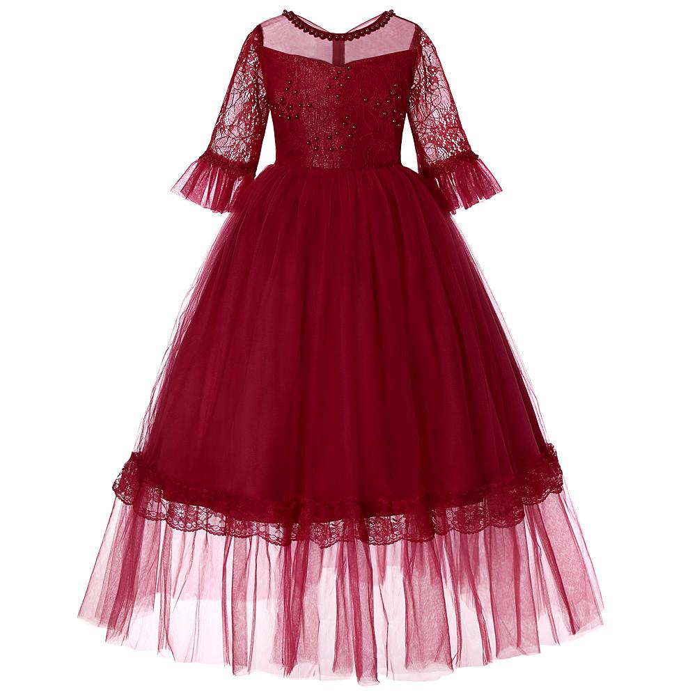 Flower Girl Half Sleeve Lace Princess Evening Dress - PrettyKid