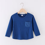 Boy Long Sleeve Solid Pocket T-Shirt Wholesale Toddler T Shirts - PrettyKid