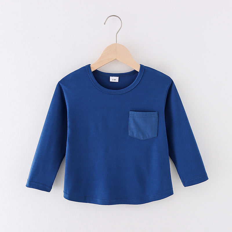 Boy Long Sleeve Solid Pocket T-Shirt Wholesale Toddler T Shirts - PrettyKid