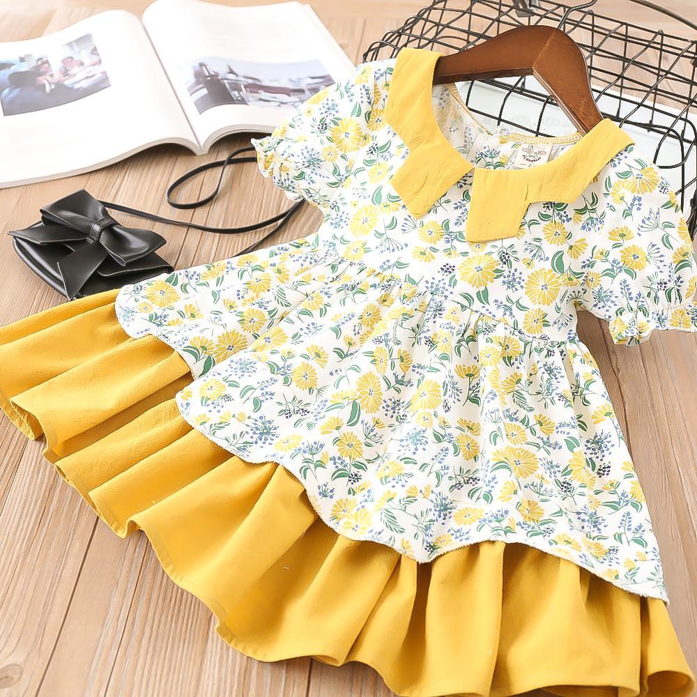 Fashionable Floral Doll Collar Irregular Princess Dress - PrettyKid