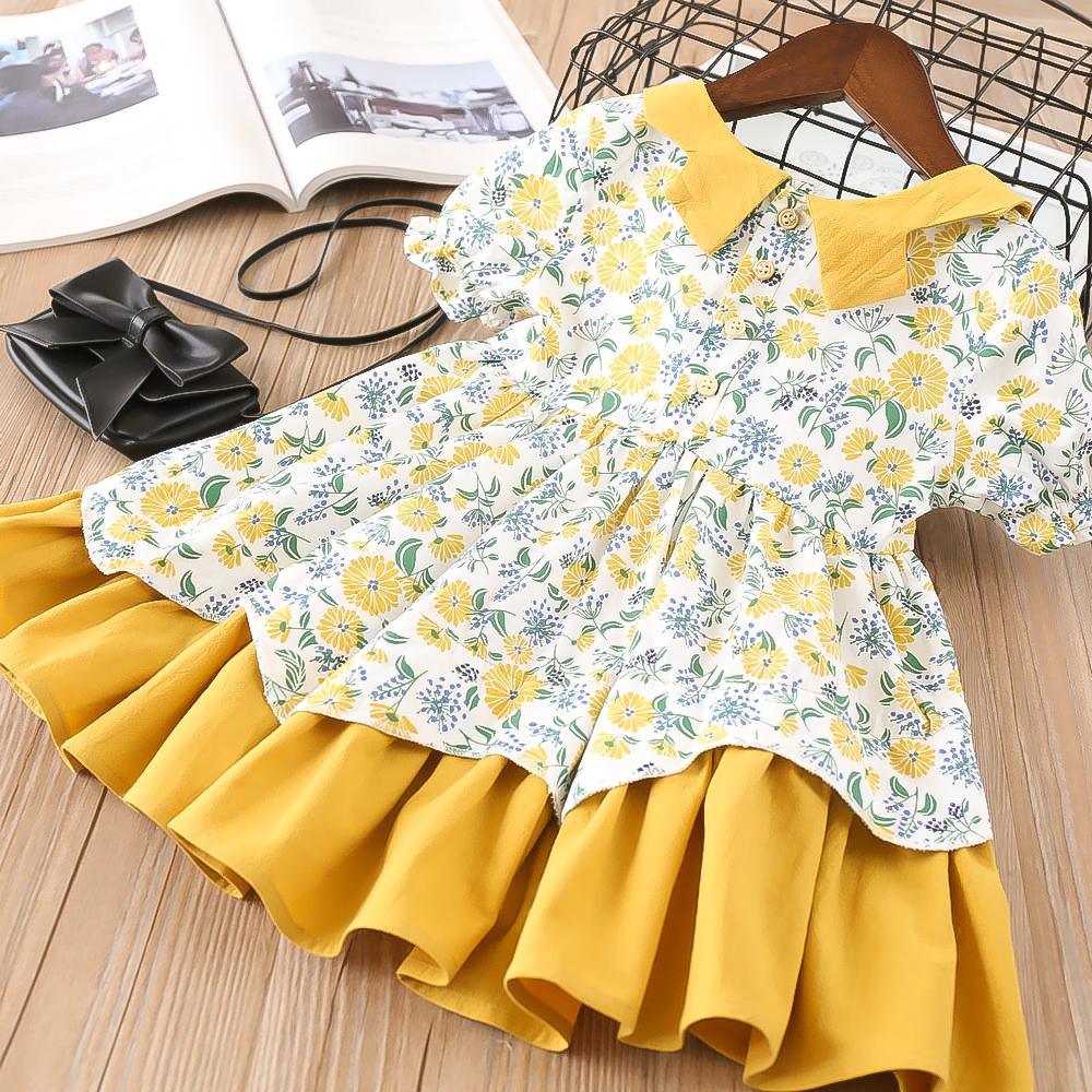 Fashionable Floral Doll Collar Irregular Princess Dress - PrettyKid