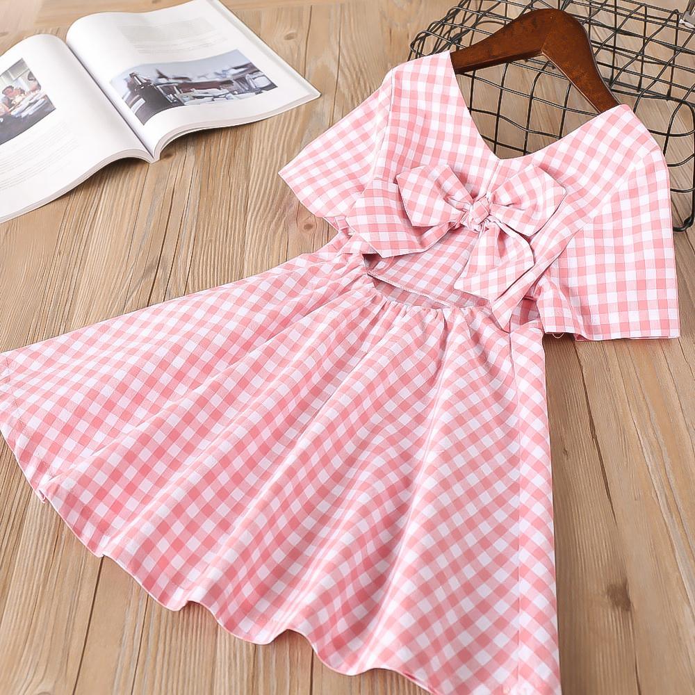 Toddler Girls Plaid Backless Dress Bow Princess Dress - PrettyKid