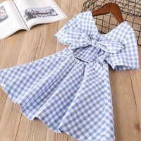 Toddler Girls Plaid Backless Dress Bow Princess Dress - PrettyKid