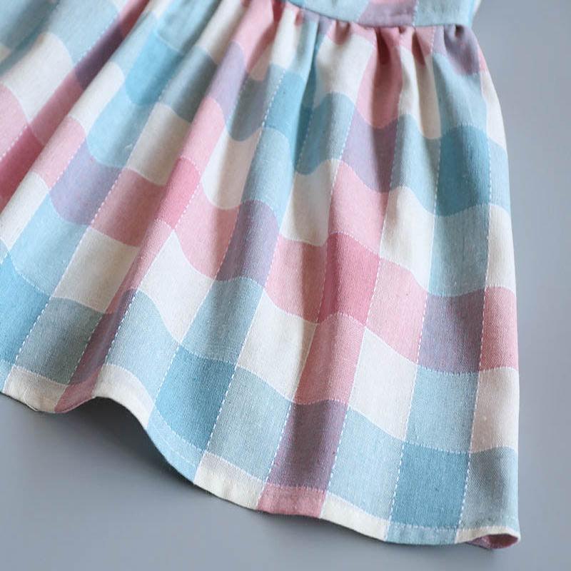 Fashionable Girls Strap Plaid Fly Sleeve Princess Dress - PrettyKid