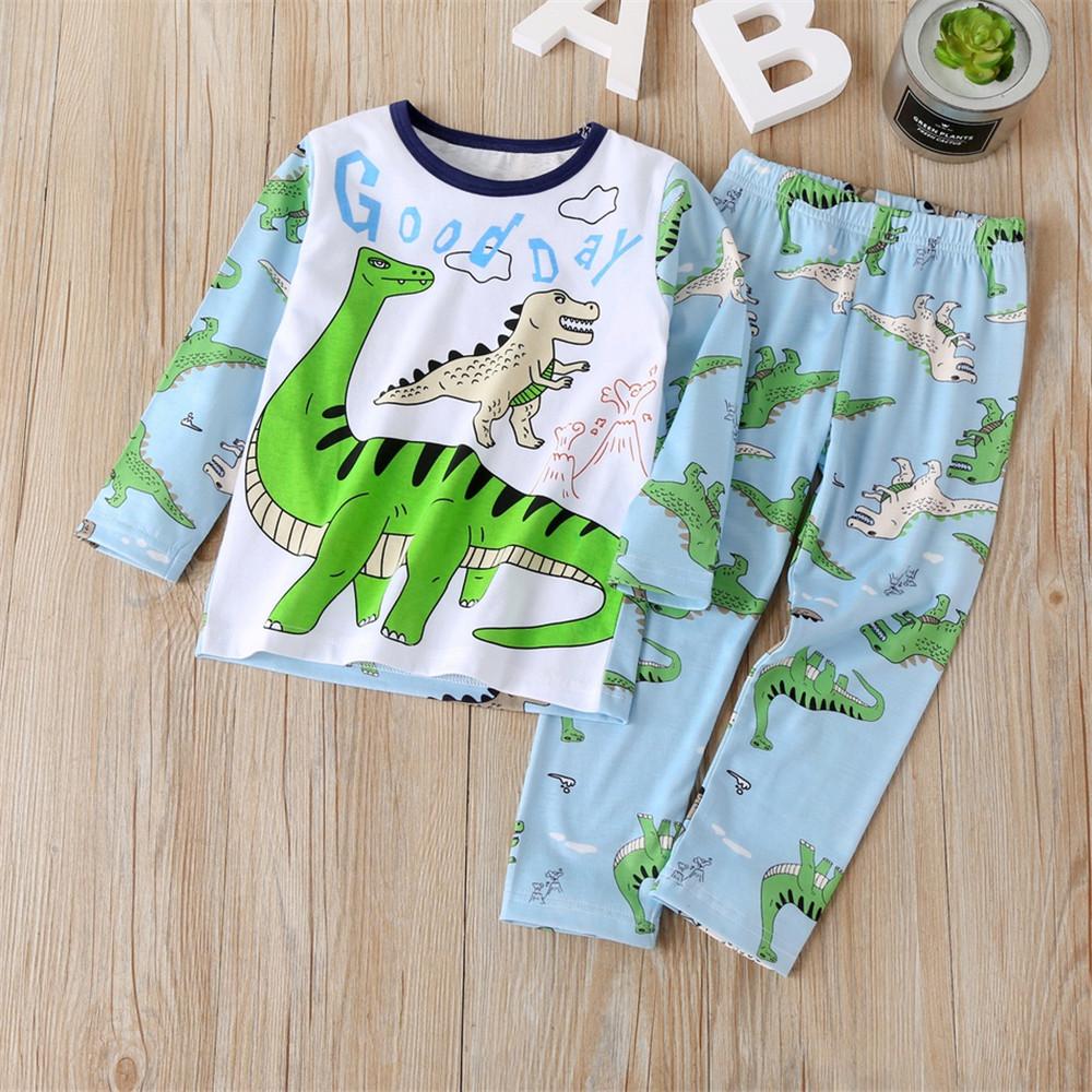 Boys Adorable Long Sleeve Dinosaur Animal Print Top & Pants - PrettyKid