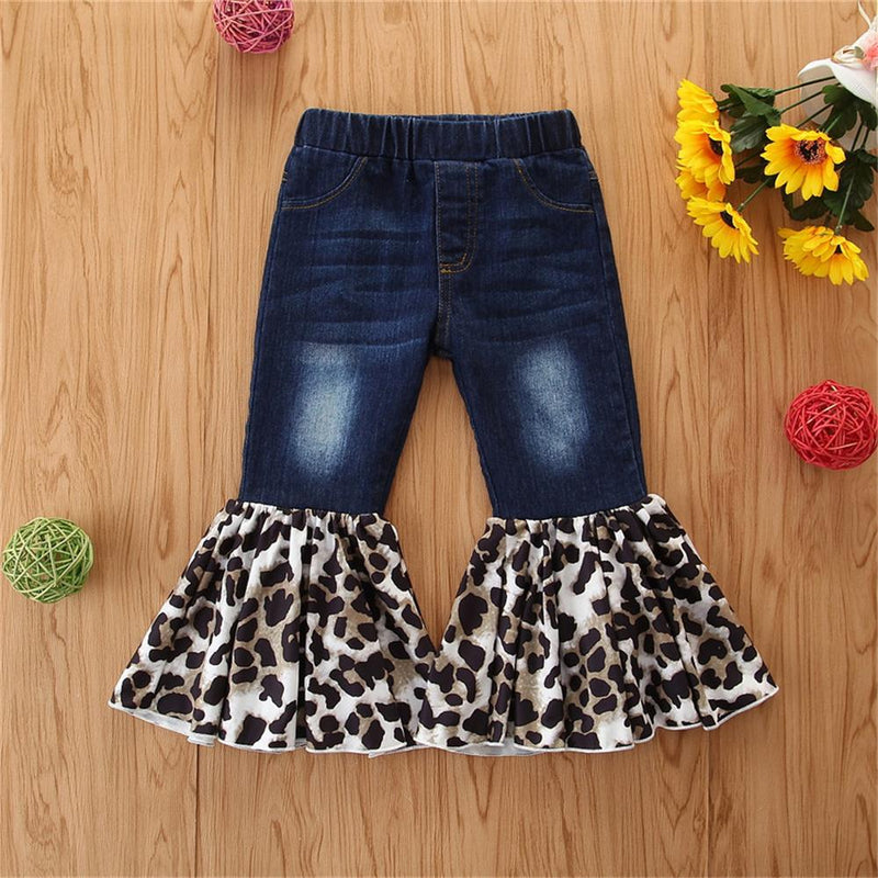 Girls All Season Leopard Elastic Flared Jeans Wholesale Girl Boutique Clothing - PrettyKid