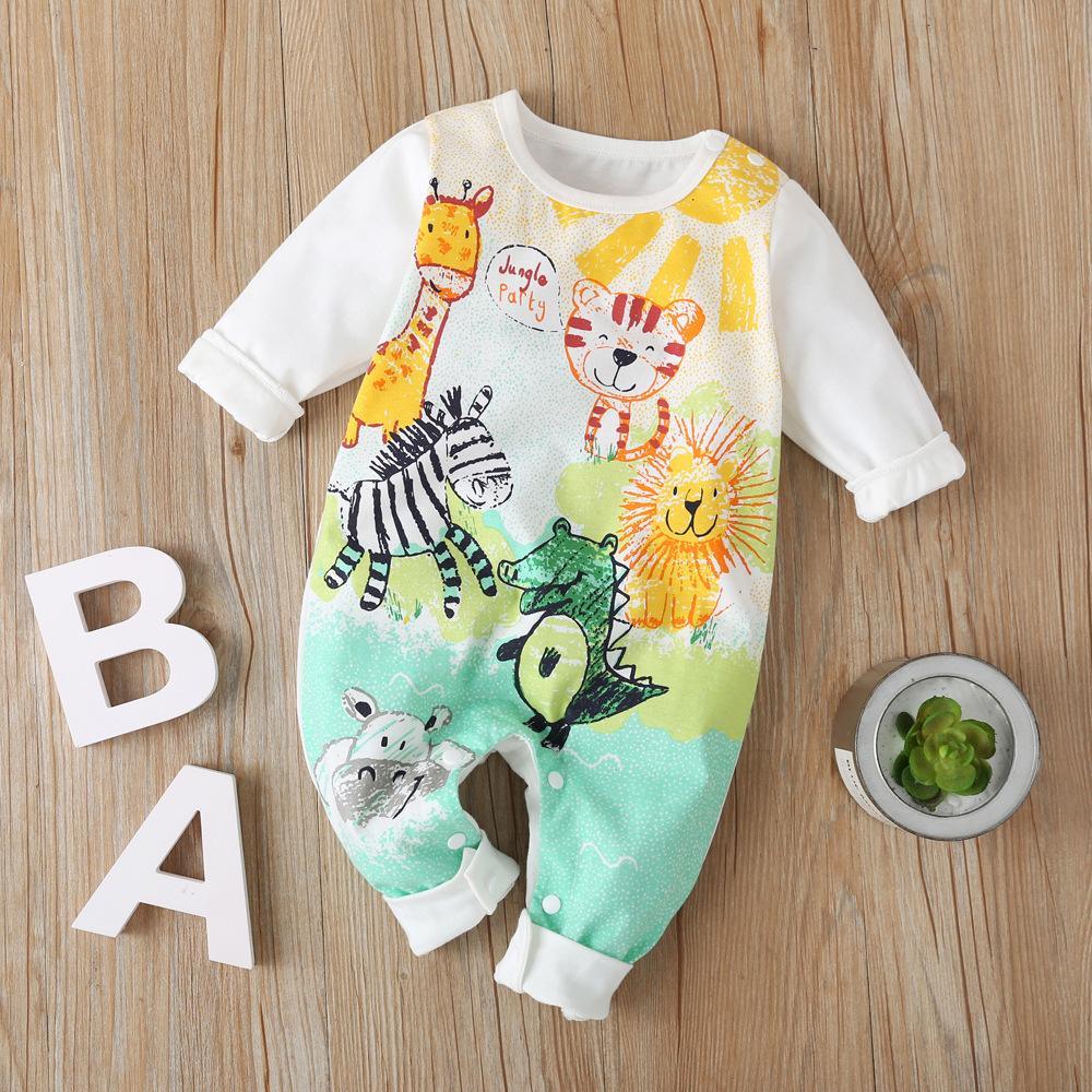 Baby Boys Animal Cartoon Printed Long Sleeve Romper Baby Outfits - PrettyKid